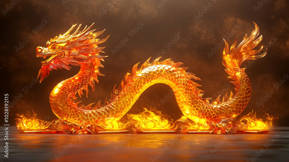 Fototapeta premium Golden Dragon with Flames.