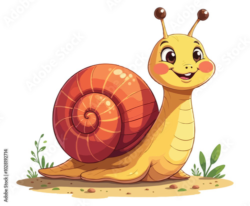 Cute Funny snail Smile Cartoon Coloring page For Kids