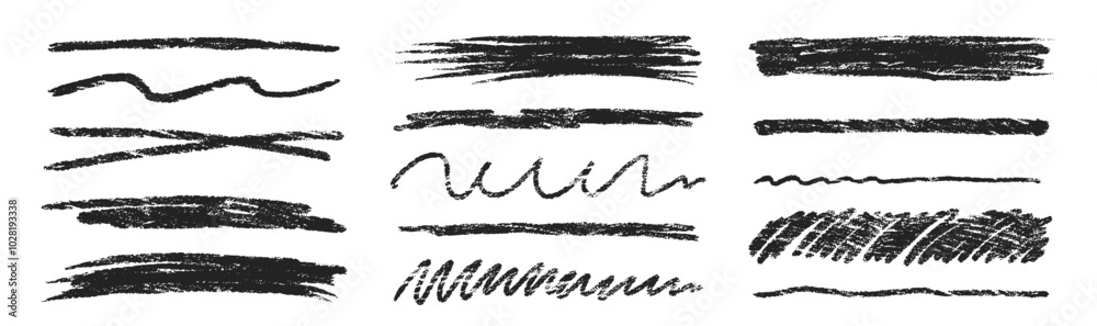 Obraz premium Set of chalk highlight and texture emphasis. Crayon scribbles and cross on a white background. Grunge vector illustration.