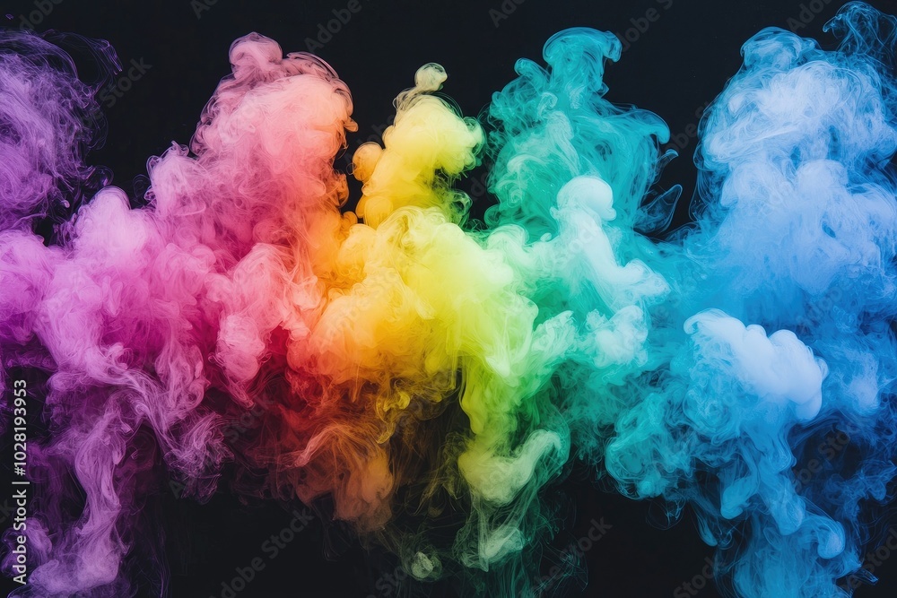Fototapeta premium Colorful smoke cloud creates a vibrant abstract background.