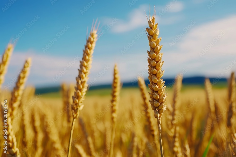 Golden Wheat Field Under a Clear Sky, showcasing the beauty of nature, agriculture, harvest, grain, and sunlight. Golden Wheat Field Under a Clear Sky, showcasing the beauty of nature, agriculture, harvest, grain, and sunlight.