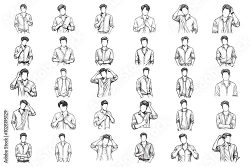 Bundle Line Art Line drawings of men embodying a cool and casual look Illustration Hand Drawn Clipart