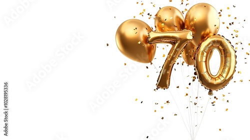 Golden Balloons Celebrating 70th Anniversary with Confetti