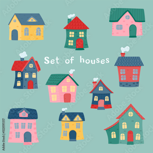 Set of colorful children's houses.