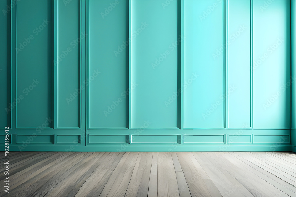 Modern blank room blue turquoise wall with sunlight at window, blank room background for use. Modern blank room blue turquoise wall with sunlight at window, blank room background for use.