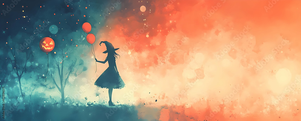 Witch with Halloween Balloons. Witch with Halloween Balloons.