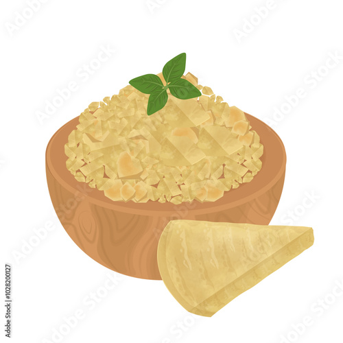Vector Illustration Logo Clipart Grated and Pieces of parmesan cheese 