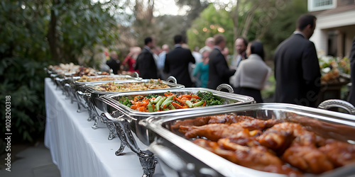 Fototapeta Naklejka Na Ścianę i Meble -  Buffet Table with Food and Guests.