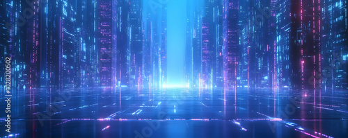 Futuristic Cityscape with Neon Lights.