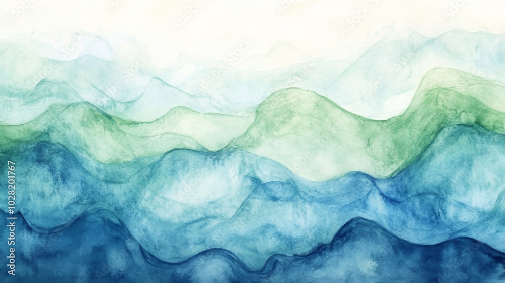Abstract Watercolor Painting of Blue and Green Mountains Abstract Watercolor Painting of Blue and Green Mountains