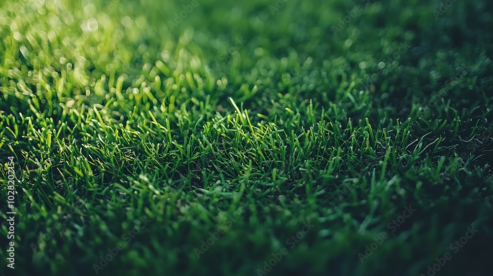 Naklejka premium Green grass background Top view Copy space : Generative AI