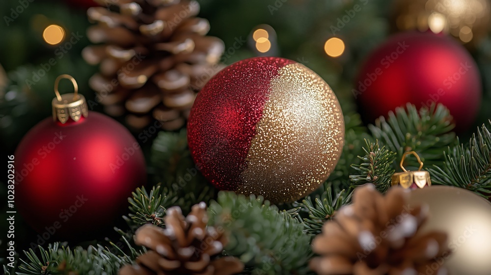 A Beautiful Array of Christmas Ornaments and Pine Decor A Beautiful Array of Christmas Ornaments and Pine Decor