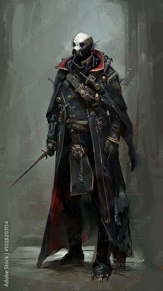Dark Fantasy Character with Skull Mask and Sword Dark Fantasy Character with Skull Mask and Sword