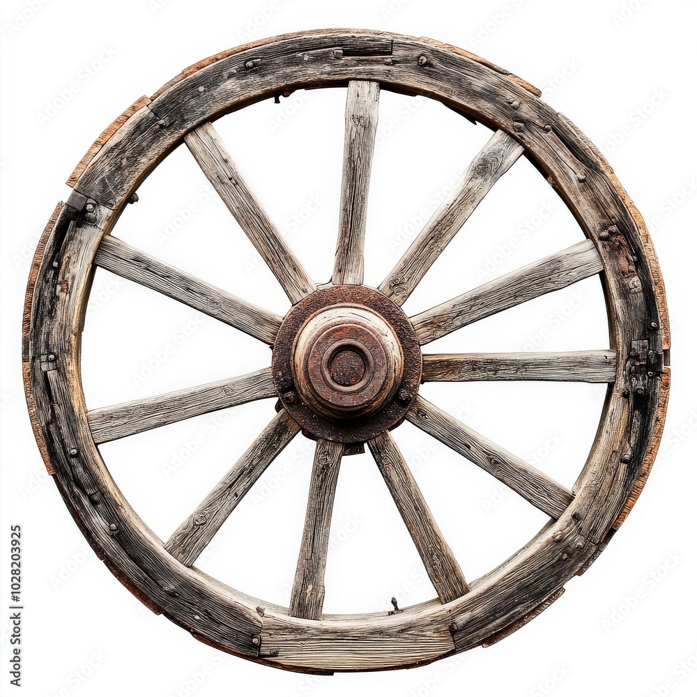 Wagon Wheel. Old Wooden Wagon Wheel Isolated on White Background Wagon Wheel. Old Wooden Wagon Wheel Isolated on White Background