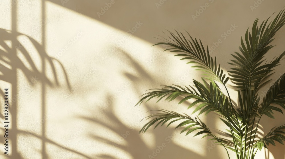 Palm Fronds Cast Shadows on a Beige Wall Palm Fronds Cast Shadows on a Beige Wall
