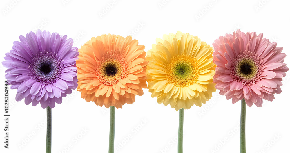 Four Colorful Gerbera Daisies in a Row. Four Colorful Gerbera Daisies in a Row.