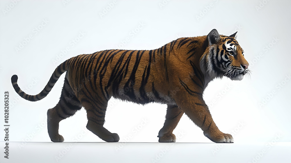 Obraz premium Tiger walking on white background.