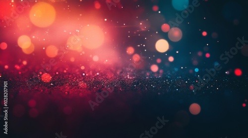 Abstract Glittering Background with Red and Blue Bokeh