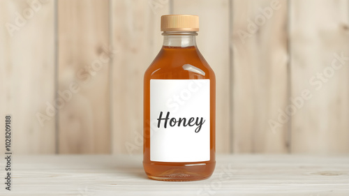 The presentation of the honey bottle makes the bottle stand out.