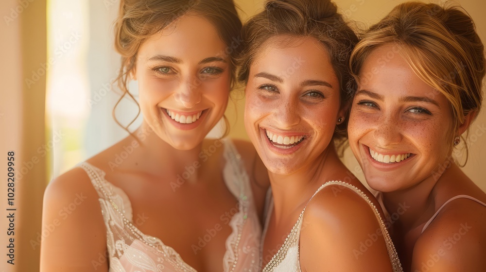 Joyful Bride and Bridesmaids Before the Ceremony Joyful Bride and Bridesmaids Before the Ceremony