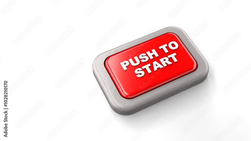3D Rendered Red Button Labeled PUSH TO START Pressed by Finger White Background 3D Rendered Red Button Labeled PUSH TO START Pressed by Finger White Background