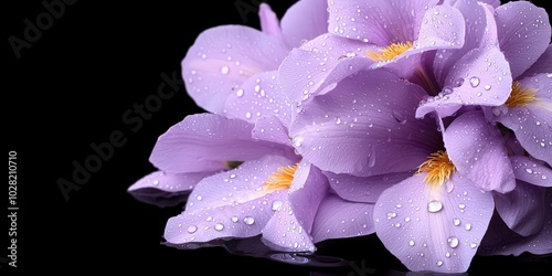 Purple Iris Flowers with Dew Drops Macro Photography