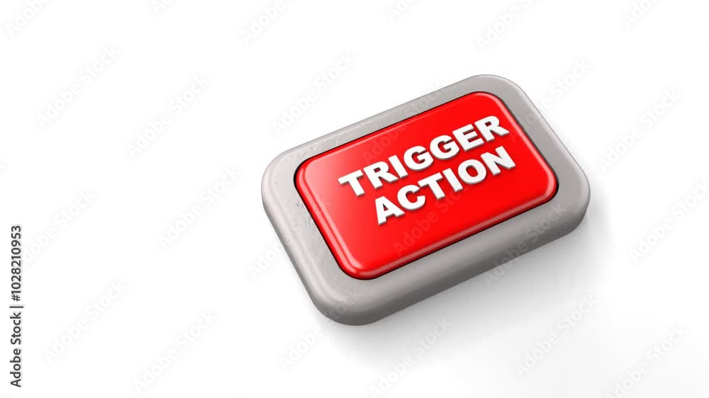 3D Rendered Red Button Labeled TRIGGER ACTION Pressed by Finger White Background 3D Rendered Red Button Labeled TRIGGER ACTION Pressed by Finger White Background