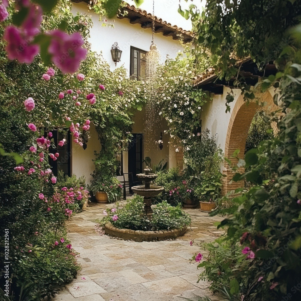 Naklejka premium Mediterranean courtyard garden ideas
