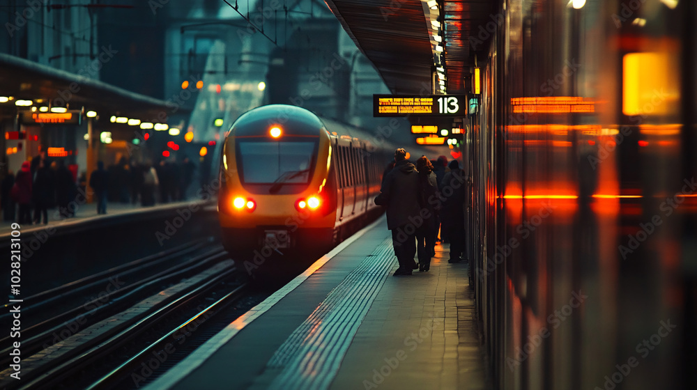 A train arriving at a busy metropolitan station during rush hour. A train arriving at a busy metropolitan station during rush hour.
