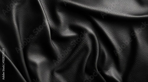 Close-up of Black Leather with Wrinkles and Texture