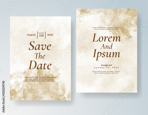 Wedding invitation with Abstract splashed watercolor background