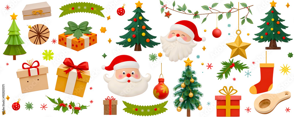 Christmas Cheer: A collection of festive icons for your holiday designs. Decorate your projects with this adorable set of illustrations including Santa Claus, Christmas trees, ornaments, presents. Christmas Cheer: A collection of festive icons for your holiday designs. Decorate your projects with this adorable set of illustrations including Santa Claus, Christmas trees, ornaments, presents.
