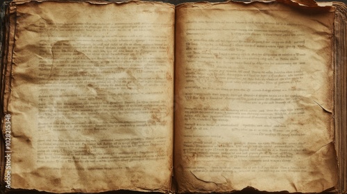 Open Book with Aged Pages and Text in an Unknown Language