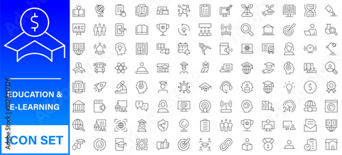 Education and Learning thin line icons set. Education, School, Learning editable stroke icons. Vector