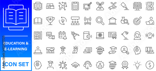 Education and Learning thin line icons set. Education, School, Learning editable stroke icons. Vector