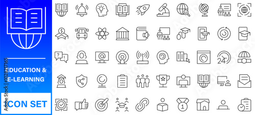 Education and Learning thin line icons set. Education, School, Learning editable stroke icons. Vector