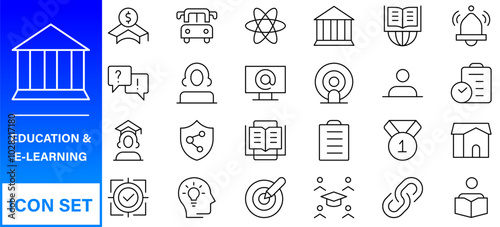 Education and Learning thin line icons set. Education, School, Learning editable stroke icons. Vector
