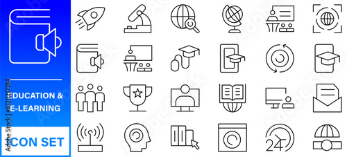 Education and Learning thin line icons set. Education, School, Learning editable stroke icons. Vector