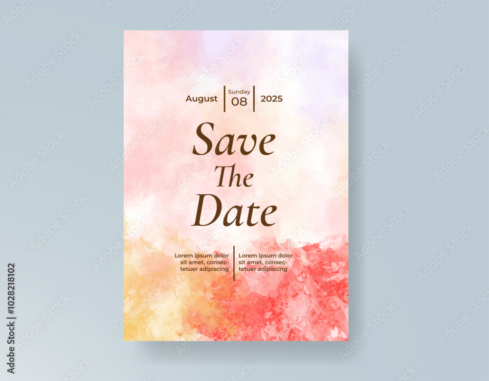 Wedding card invitation template with hand painted watercolor splash Wedding card invitation template with hand painted watercolor splash