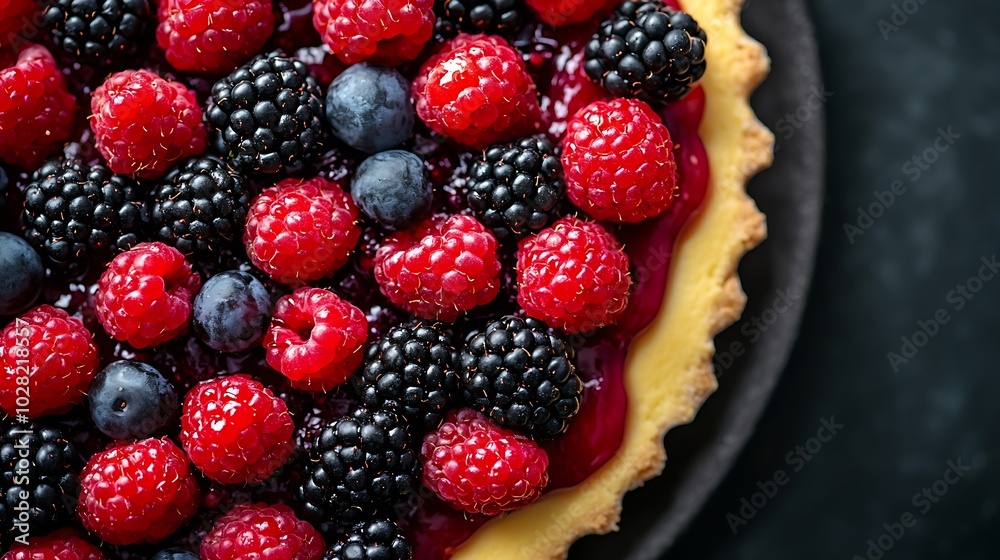 Cheesecake dessert with fresh berries Grey background Close up Top view : Generative AI Cheesecake dessert with fresh berries Grey background Close up Top view : Generative AI