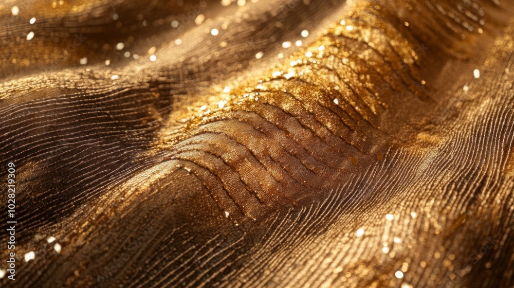 Close-up of a Golden Fabric with a Glittering Texture