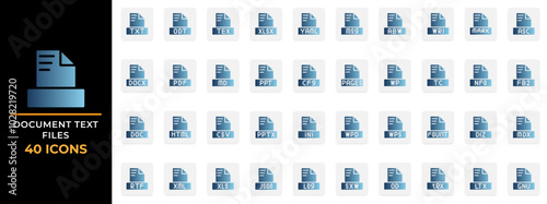 Set document text file gradient fill icons. File type, extension, format symbol logo. Vector collection.