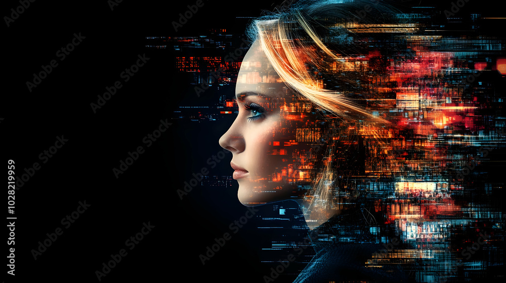 Woman with Digital Glitch Effect. Woman with Digital Glitch Effect.
