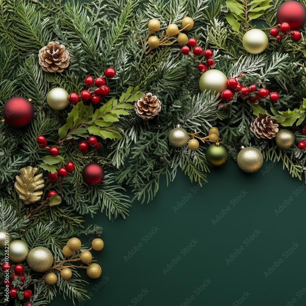 Beautiful Festive Arrangement of Christmas Decorations and Greenery Beautiful Festive Arrangement of Christmas Decorations and Greenery