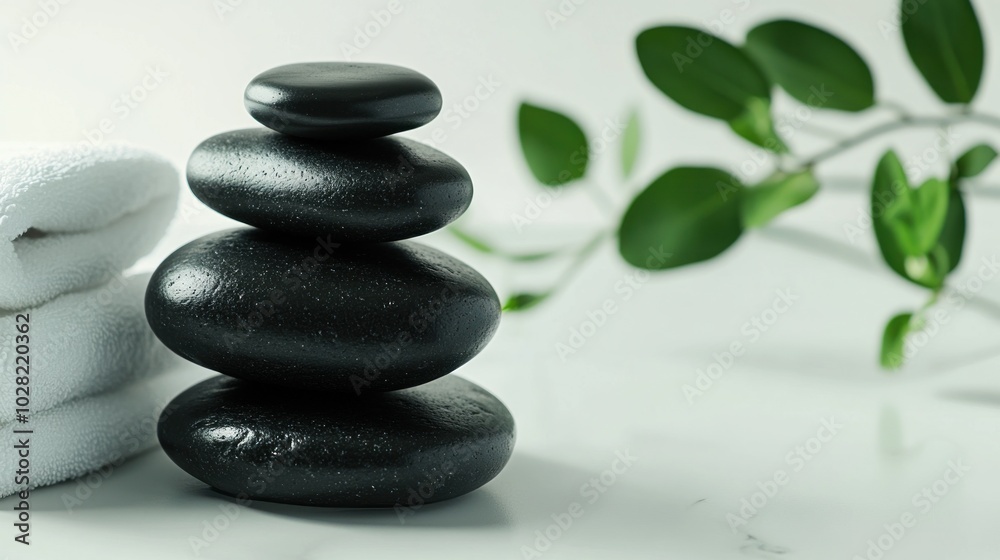 Zen Stones and Towels on White Background Zen Stones and Towels on White Background