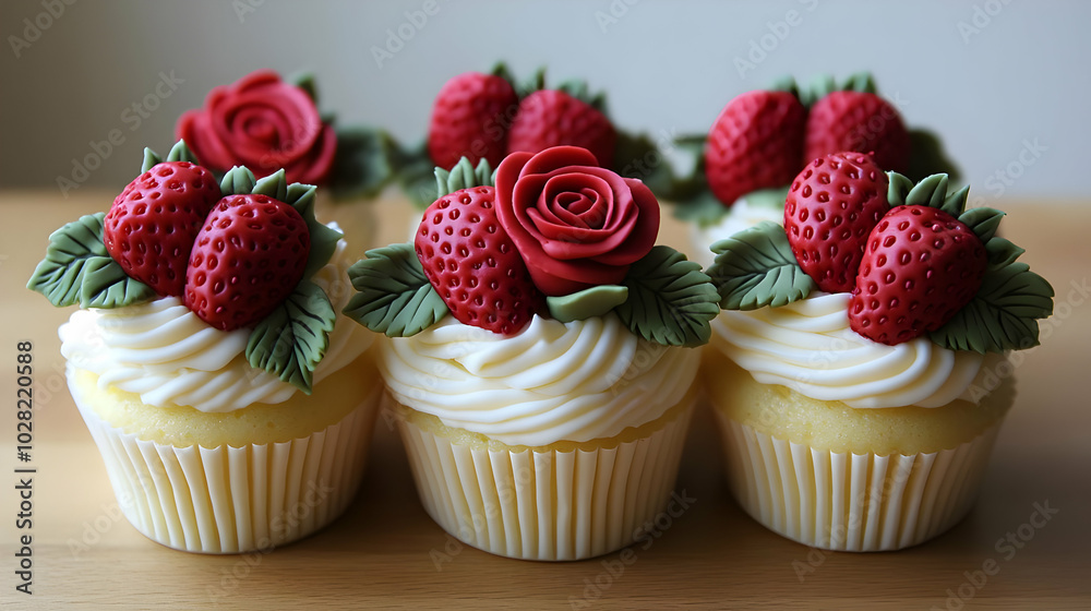 Strawberry and Rose Cupcakes. Strawberry and Rose Cupcakes.