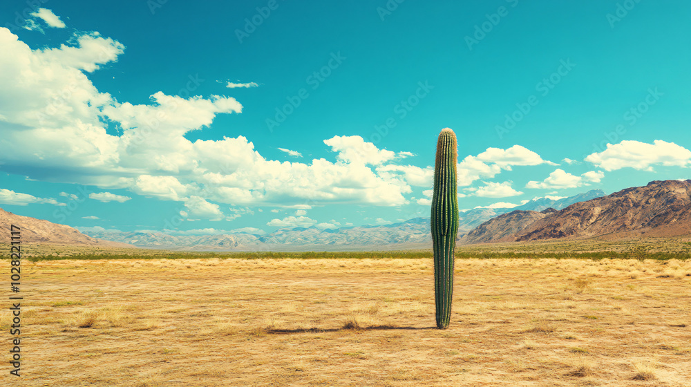 A solitary cactus standing tall against the vast desert backdrop. A solitary cactus standing tall against the vast desert backdrop.