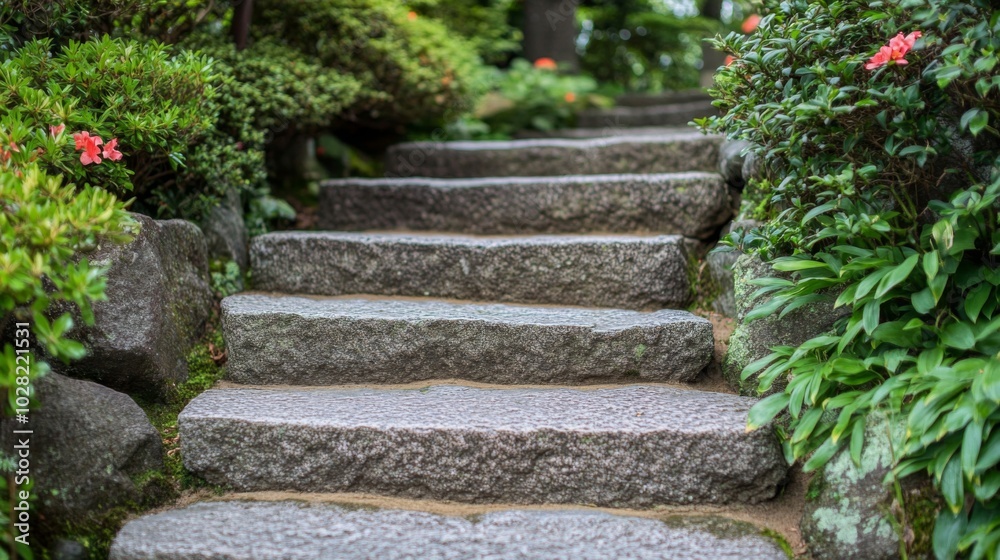 Stone Steps Leading Up Through a Lush Garden Stone Steps Leading Up Through a Lush Garden