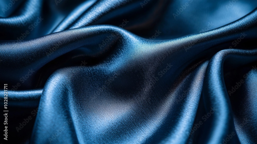 Fototapeta premium Close-up of a Wrinkled Blue Silk Fabric