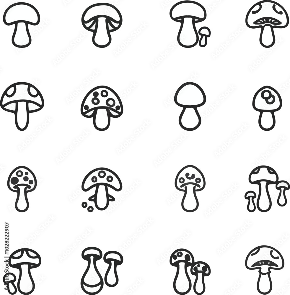 Black an White Mushroom Vector icon set on white background. Black an White Mushroom Vector icon set on white background.